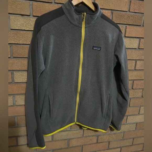 Patagonia Full Zip Up Sweater Fleece Jacket Gray Yellow Men’s Size M - Picture 1 of 4